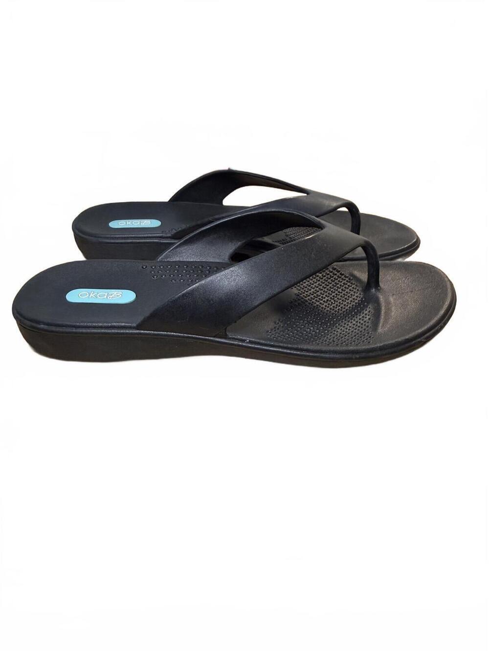 Okabashi Maui Flip Flops Sandals Size L Black USA Thongs Travel Beech Resort - Picture 3 of 5